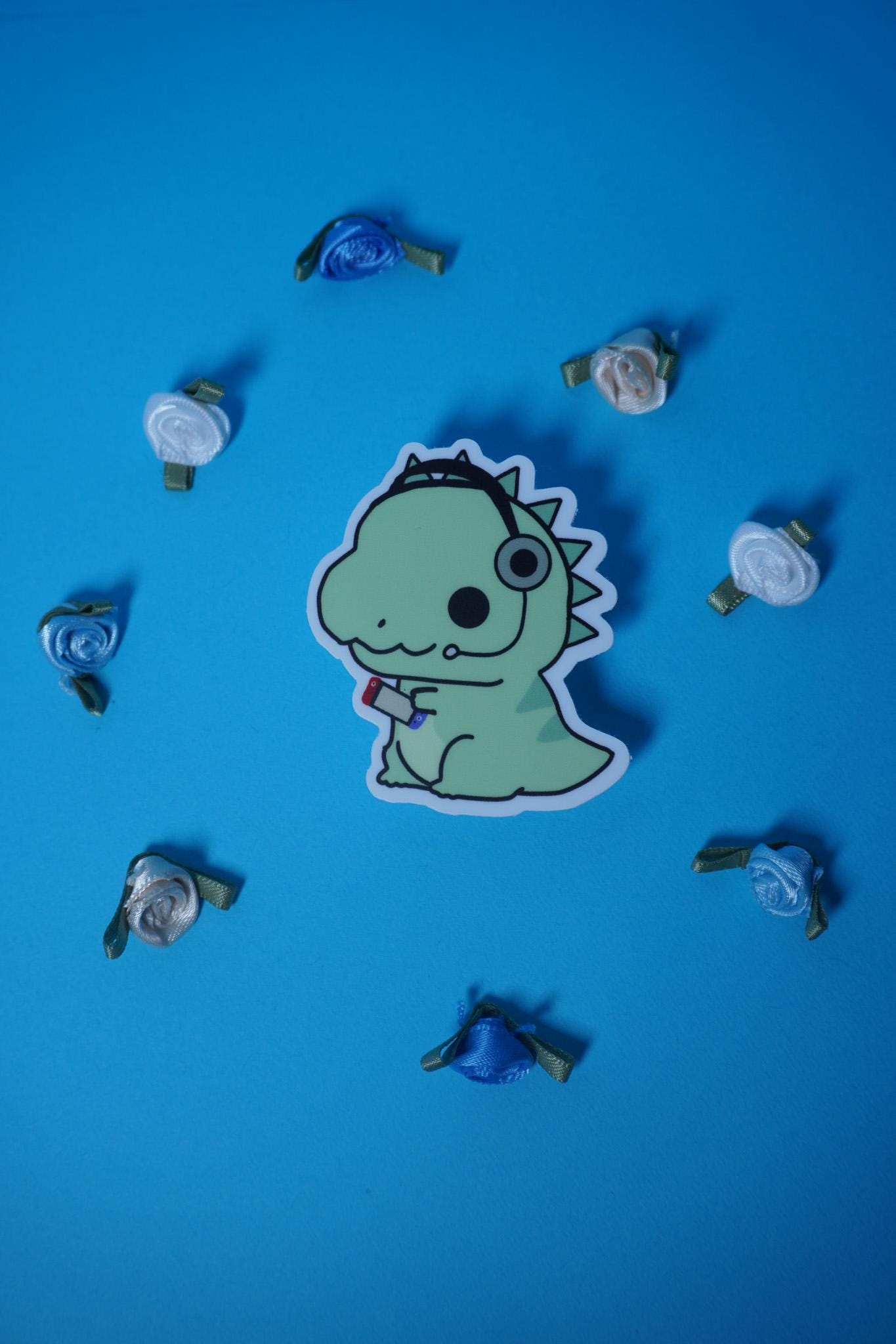 Gamer Dino Sticker | Cute Dinosaur Vinyl Sticker with Headset & Controller | Kawaii Gaming Sticker for Laptop, Water Bottle, Journaling